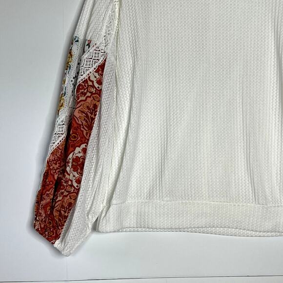 Entro Long Sleeve Waffle Knit Pullover Top White Red Womens Large - Picture 5 of 9